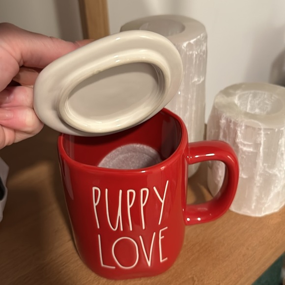 Rae Dunn “Puppy Love” Red & White Mug with Topper - Picture 2 of 4